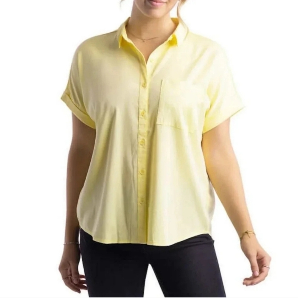 NWT Como Vintage Short Sleeved Yellow Blouse Medium Women's Button Up Shirt - Picture 3 of 15